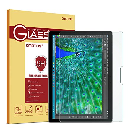 Surface Book Screen Protector, OMOTON Tempered Glass Screen Protector with [ 9H Hardness] [Premium Crystal Clear] [Scratch-Resistant] [Bubble Free Installation] for Microsoft Surface Book 13.5 Inch