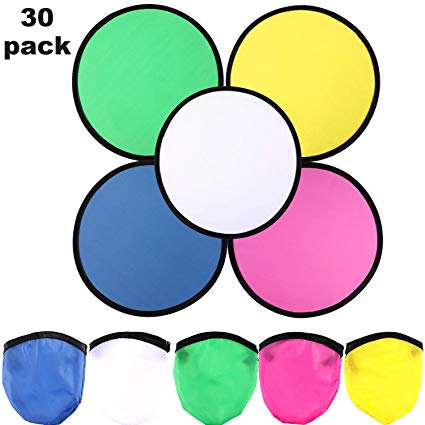 Boao 30 Pieces Flying Disc Foldable Flying Disc with Bag Folding Pocket Toy Set for Summer Outdoor Activity Game, 5 Colors