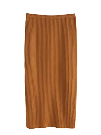 SheIn Women's Basic Plain Stretchy Ribbed Knit Split Full Length Skirt