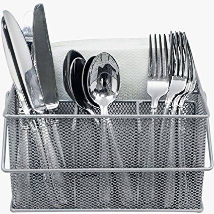 Sorbus Utensil Caddy — Silverware, Napkin Holder, and Condiment Organizer — Multi-Purpose Steel Mesh Caddy—Ideal for Kitchen, Dining, Entertaining, Tailgating, Picnics, and much more (Silver)