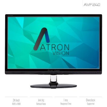 Atron Vision AVF240 24-Inch 144 Hz FHD Gaming Monitor. 1920x1080 LED Monitor with 1ms Response Time. Overclock Support, Built-In Speakers, Remote Included, Flicker Free Panel with Low Blue Light Mode and LoS Feature