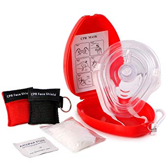 Medical First Aid CPR Mask for Adult/Kids Pocket Resuscitator with One-Way Valve — Hard Case with Wrist Strap, Gloves, Wipes and 2 Keychain CPR Face Shield FDA Approved