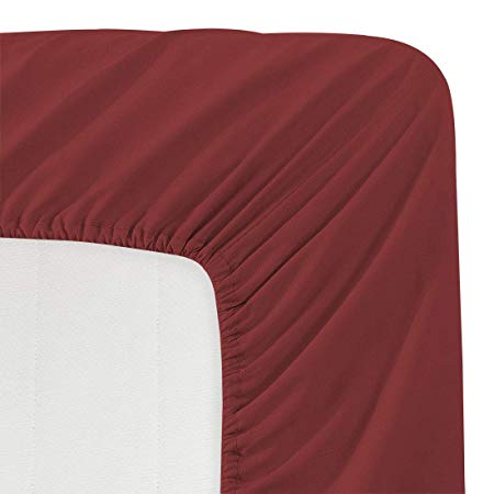 BASIC CHOICE Solid Color Microfiber Deep Pocket Fitted Sheet, Twin, Burgundy