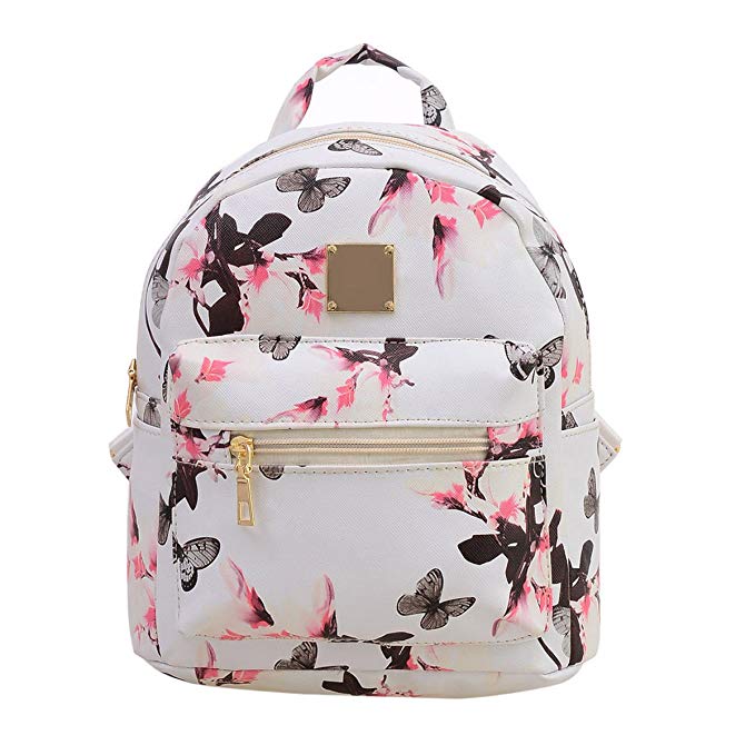 XENO-Women Floral Backpack Travel PU Leather Handbag Rucksack Shoulder School Bag New(white)