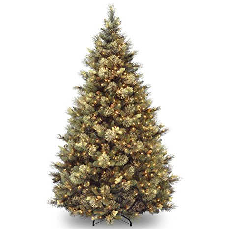 National Tree 7 1/2' Carolina Pine Tree, Hinged, 86 Flocked Cones, 750 Clear Lights (CAP3-306-75)