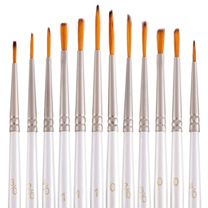 Detail Paint Brush Set 12Pcs Xpassion Fine Paintbrushes for Miniatures Art Painting - Acrylic Watercolor Oil