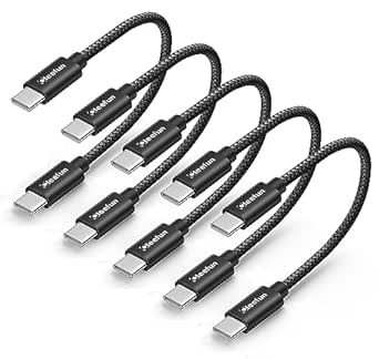 CLEEFUN 5-Pack 1ft Short USB C to USB C Cable 60W Fast Charging, 1 Foot USB-C to USB-C Cable Braided, Type C Charger Cord for iPhone 15 Pro Max, for MacBook/iPad, Galaxy S24 S23, Pixel, etc