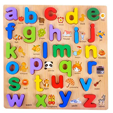 FunBlast Wooden Alphabet and Number Puzzles Toys for Children, Montessori Digital Board Educational Learning Letters Puzzle Toy (Small Letters)