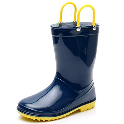 Boys Rain Boots Blue Toddler Kids Lightweight Cute Waterproof Raining Shoes with Easy-on Handles Solid Color Rain Boots