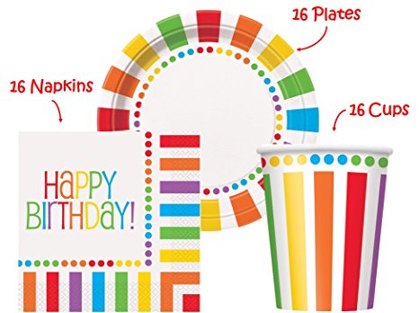 Rainbow Birthday Party set Supplies for 16 guests - 16 Plates 9", 16 Cups 9" and 16 Napkins