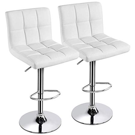 Yaheetech X-Large Bar Stools - Square PU Leather Adjustable Counter Height Swivel Stool Armless Chairs Set of 2 with Bigger Base than Others’,White