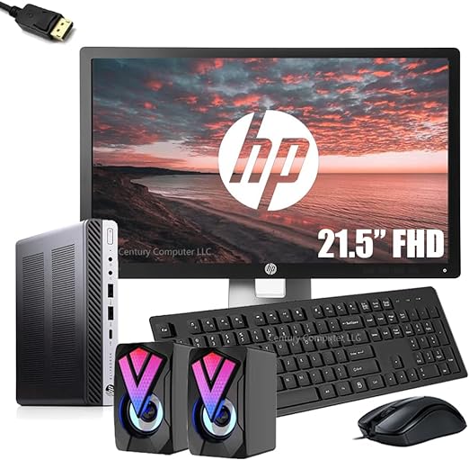 HP EliteDesk 800 G3 Mini Desktop Computer, PC Set, 21.5" FHD Monitor PC Bundle, RGB Speakers, Intel Core i5-6500, 16GB RAM, 256GB SSD, DP Cable, Keyboard and Mouse, Windows10 Pro (Renewed)