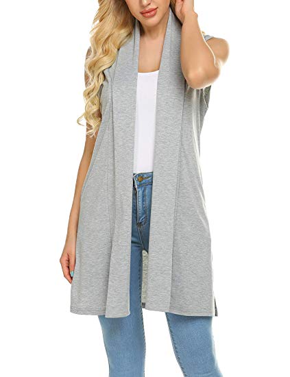 Beyove Womens Long Vests Sleeveless Draped Lightweight Open Front Cardigan Layering Vest with Side Pockets (S-XXL)