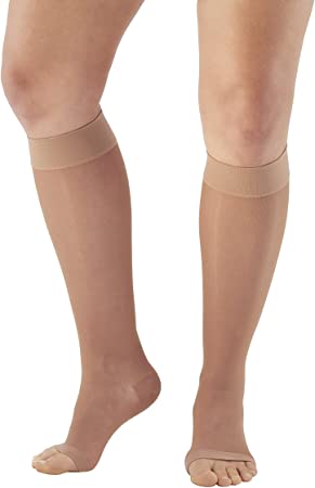 Ames Walker AW Style 41 Sheer Support 15 20mmHg Open Toe Knee Highs Nude XL