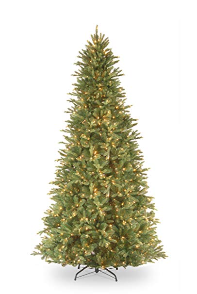 National Tree 9 Foot "Feel-Real" Tiffany Fir Slim Tree with 800 Clear Lights, Hinged (PETF3-304-90)