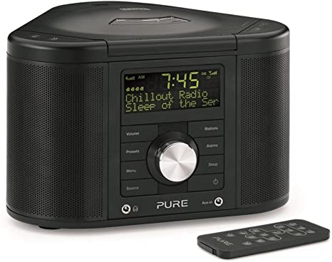 Pure Chronos Series 2 FM/DAB Digital Radio Alarm Clock with CD Player - Stereo Bedside DAB Radio with Mobile Phone Charging, 4 Alarms, Sleep Timer, AUX Input and Headphones Output - Black