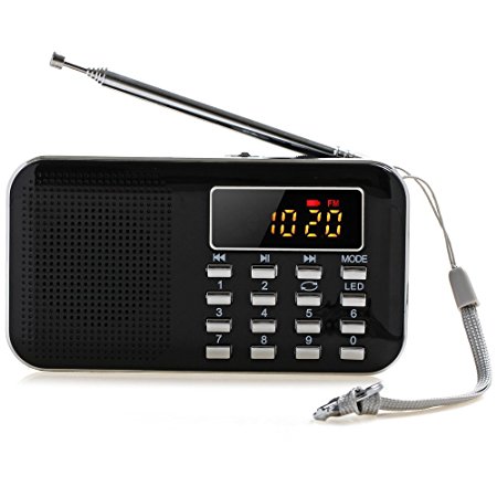 i-Auto Time Ultral-thin Mini Digital Portable MP3 Music Player with Micro SD/TF USB Disk Radio Speaker. (218 Black)