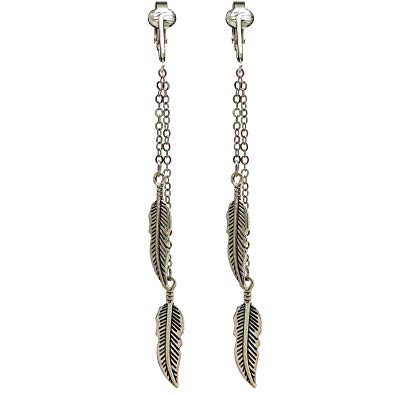 Modern Silver Dangle Clip On Earrings for Women & Girls Clip-ons, Non-pierced Ears, Long Dazzling Drop