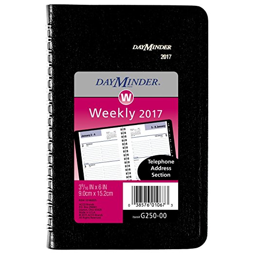 DayMinder Weekly Pocket Appointment Book / Planner 2017, 3-9/16 x 6", Black (G250-00)