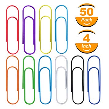 Hongfa 50 Pack 4 inches Mega Large Paper Clips - 10 Colors 100mm Office Supply Accessories Cute Paper Needle Multicolor Bookmark