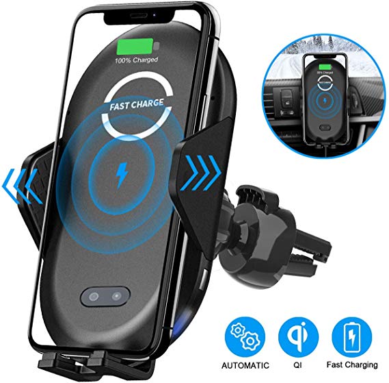 Wireless Car Charger Mount, AINEED 15W Qi Fast Charging Auto Clamping Handsfree Air Vent Phone Holder Compatible with iPhone 11/11Pro/11Pro Max/Xs Max/XS/XR/X/8/8 , Samsung S10/S10 /S9/S9 /S8/S8