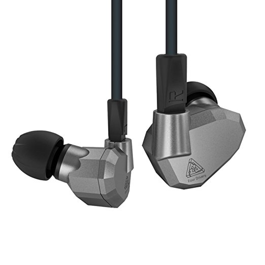 Quad Driver Headphones,KZ ZS5 High Fidelity Extra Bass Earbuds without Mic,with Detachable Cable (Grey)