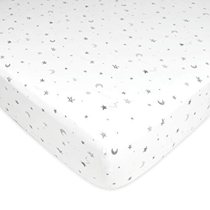 TL Care Fitted Pack N Play Playard Sheet 100% Natural Cotton Value Jersey Knit, Stars and Moon, Soft Breathable, for Boys and Girls