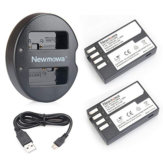 Newmowa D-Li109 Battery (2-Pack) and Dual USB Charger for Pentax D-LI109 and Pentax K-r, K-30, K-50, K-500