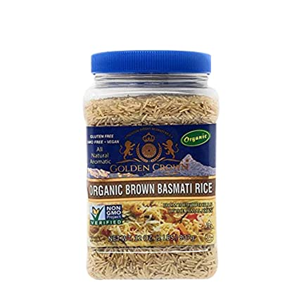 Golden Organic Brown Basmati Rice - Non GMO Natural Aromatic Naturally Aged Long Grain & Wild Fragrant Kosher Kitchen - 32OZ (2LBS)