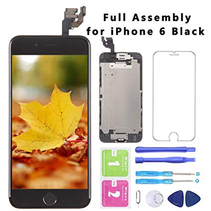 for iPhone 6 Black Screen Replacement with Home Button 4.7 Inch LCD Display Full Assembly Touch Digitizer   Front Camera   Proximity Sensor   Earpiece and Screen Protector,for Model A1586 A1549 A1589