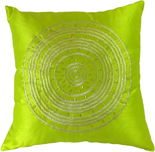 Blue Dolphin Decorative Emboirdery & Beads Floral Throw Pillow Cover 18" Lime Green