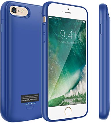 Battery Case for iPhone 8 Plus/7 Plus/6 Plus/6s Plus, Kunter 5500mAh Portable Charger Case, Rechargeable Extended Battery Charging Case for iPhone 8 Plus/7 Plus/6 Plus/6s Plus(5.5 inch)-Blue
