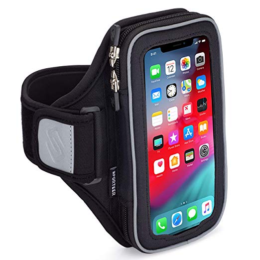 Sporteer Velocity V8 Running Armband - iPhone Xs Max, XR, Xs, 8 Plus, 7 Plus, Galaxy S10 Plus, S10, Note 9, Note 8, S9, S9 Plus, S8, S8 Plus, Pixel 3 XL, 2 XL, LG, Moto - FITS Most Cases (S/M)