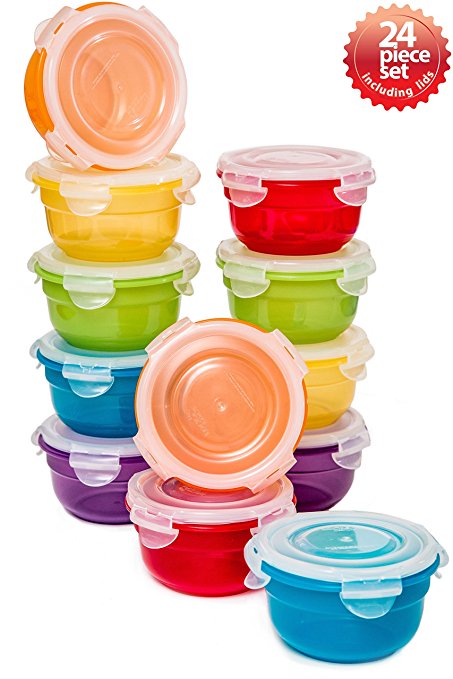 Lock & Lock 24pc Set Plastic Food Storage Mini Bowl 250ml/8 oz Assorted Container Airtight Anti-Spill Proof Technology