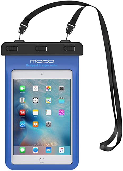 MoKo Universal Waterproof Case, Dry Bag Pouch for iPad Mini 2019/4/3/2, Galaxy Tab 5/4/3, Galaxy Note 8, Tab S2/Tab E/Tab A 8.0, LG G Pad III 8.0, Google Nexus 7(FHD) & More Up to 8.3" - Blue