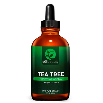 Sol Beauty® Tea Tree Oil - 100% Pure Therapeutic Grade Oil - Works With Shampoo, Soap, Face Wash, Body Wash. Also Treats Acne And Other Skin Ailments - 4 oz
