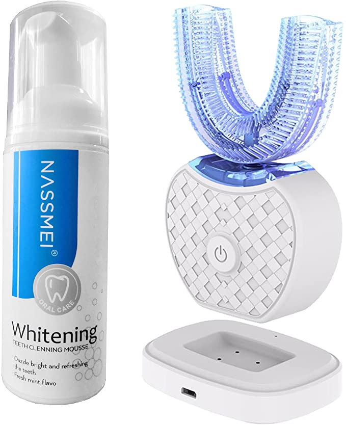 Automatic Ultrasonic Toothbrush Teeth Whitening Toothbrush for Adults 360°Electric Toothbrush 30'' Automatic Timer Wireless Charging Washable Travel Home Dual-use,White