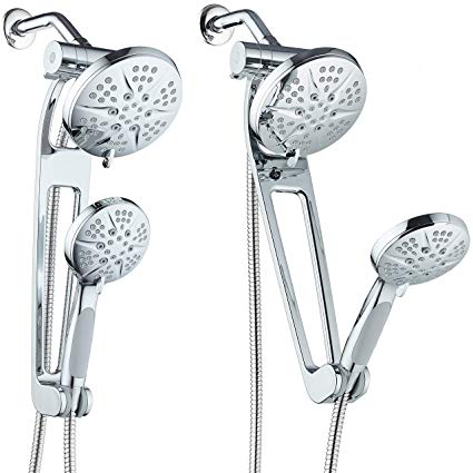 AQUABAR High-Pressure 48-mode 3-way Shower Spa Combo with Adjustable Extension Arm for Total Convenience! Enjoy Luxury 6" Rainfall & Handheld Shower Head Separately or Together! All-Chrome Finish