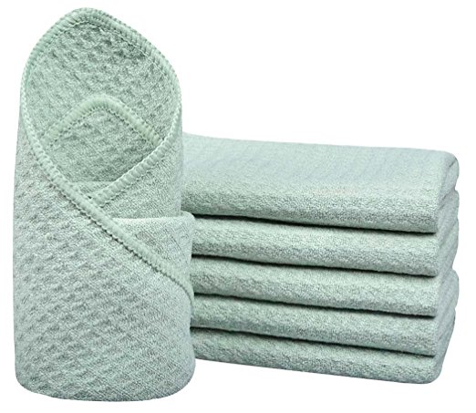 Sinland Premium Microfiber washcloth Waffle Weave Facial Cleansing Cloth Face cloth and Body Cloths 6 Pack 13 Inch x 13 Inch Light Jade