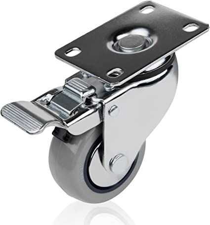 POWERTEC 17208V 3-Inch Swivel Double Lock Polyurethane Plate Caster Gray, 4-Pack, Silver