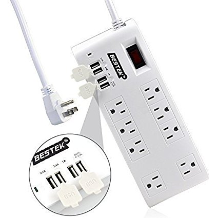 BESTEK 8-Outlet Surge Protector Power Strip 15 Feet Cord with 5.2A 4-Port USB Charging Station, ETL List