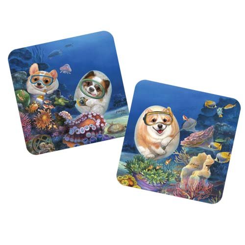 Coasters (set of 4)- Henry Cats & Friends - Under the sea - dogs