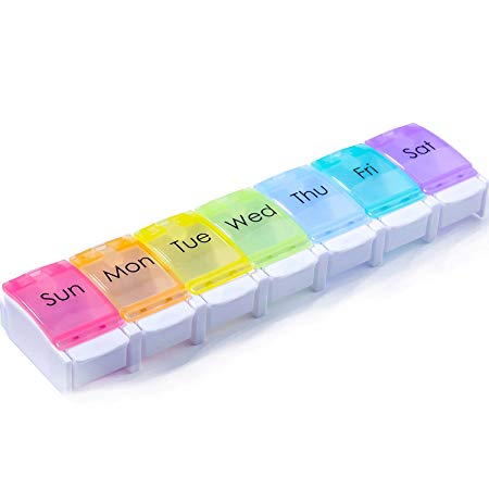 Pill Box Organiser 7 Day, Opret Pop-Open Pill Dispenser Weekly with 7 Large Compartments BPA Free for Vitamins Fish Oils Supplements Medication