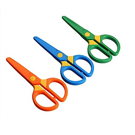 amassan Plastic Safety Scissors, Toddlers Training Scissors，Pre-School Training Scissors and Offices Scissors（3pcs）