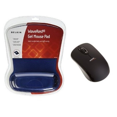 Belkin Blue WaveRest Gel Mouse Pad and AmazonBasics Wireless Mouse with Nano Receiver Set