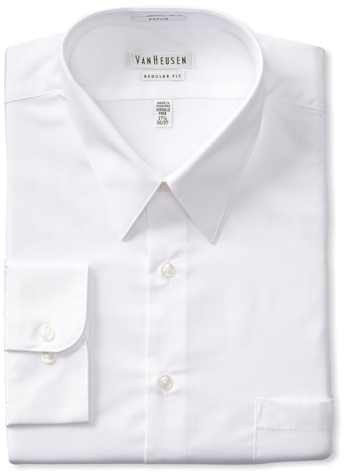 Van Heusen Men's Poplin Regular Fit Solid Point Collar Dress Shirt