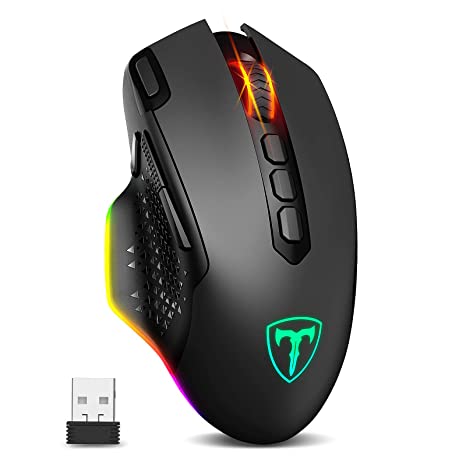 VictSing Wireless Gaming Mouse, 9 RGB Backlit Modes, Up to 10000 DPI, 10 Programmable Buttons Fire Button, Type-C Rechargeable PC Mouse for PC Gamers