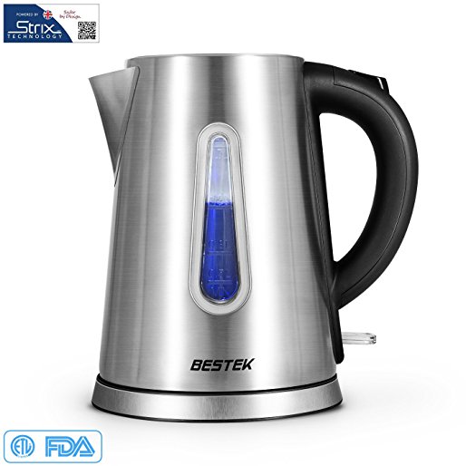 Cordless Stainless Steel Electric Kettle by BESTEK - BPA-Free, 1500W 1.7L, Boil-Dry Protection, Fast Boiling, Auto Shut-off