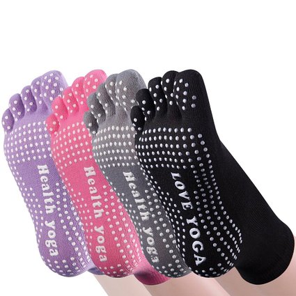 Meaiguo Non Slip Skid Toe Yoga Pilates Barre Socks With Grips Cotton for Women 4 Pack
