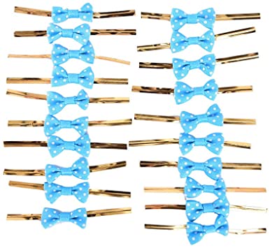NUOMI Bowknot Metallic Twist Ties Wire for Candy Cookie Cake Bag (pack of 60) (Blue)